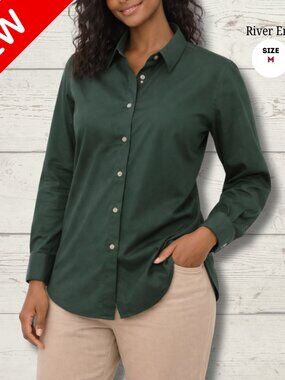Rivers End Trading Co Button-Up Blouse | Size Medium | NWT | Green | Long Sleeve